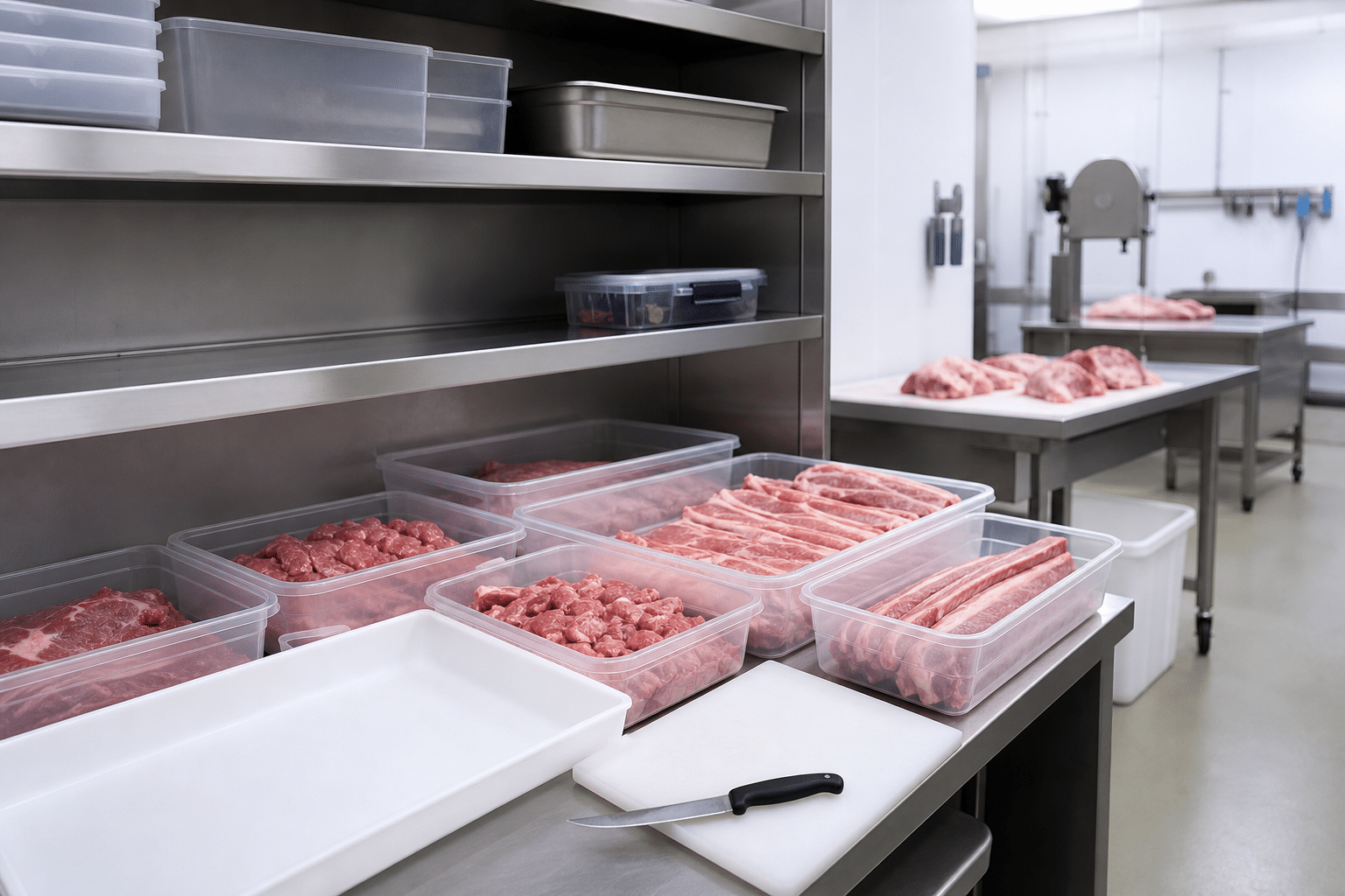 Prepared ingredients for a commercial bowl cutter