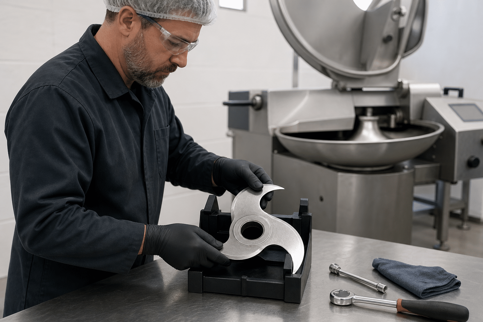Bowl cutter blade secured for professional inspection