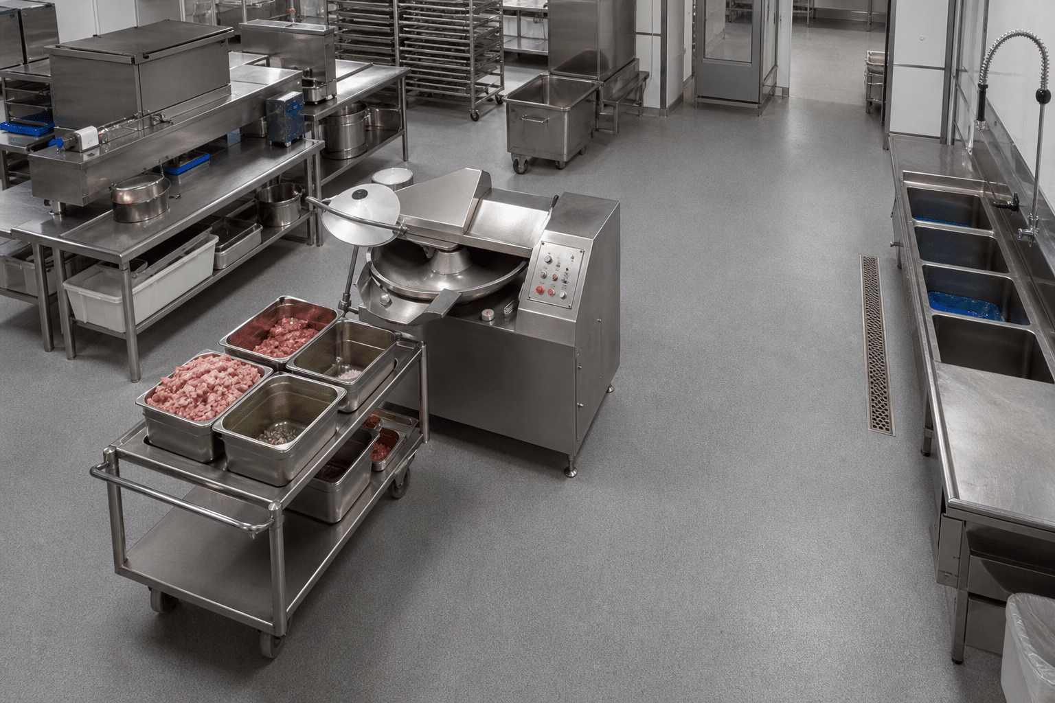 Planned commercial kitchen workstation around a bowl cutter