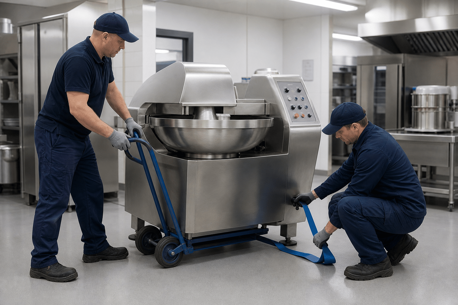 Commercial bowl cutter being safely positioned during installation