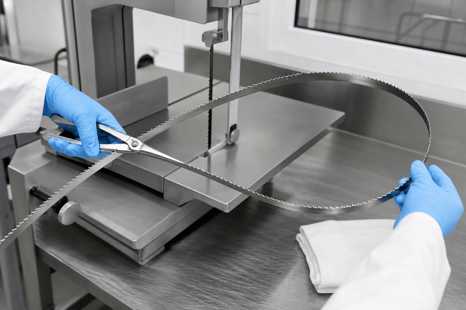 Inspection of a commercial meat band saw blade