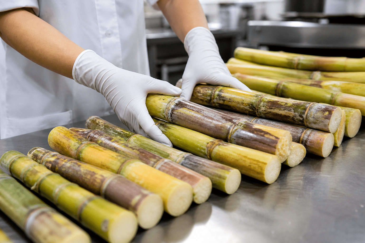 Prepared sugarcane stalks ready for commercial juice extraction