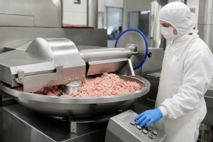 Commercial bowl cutter used for controlled meat processing in a clean production area