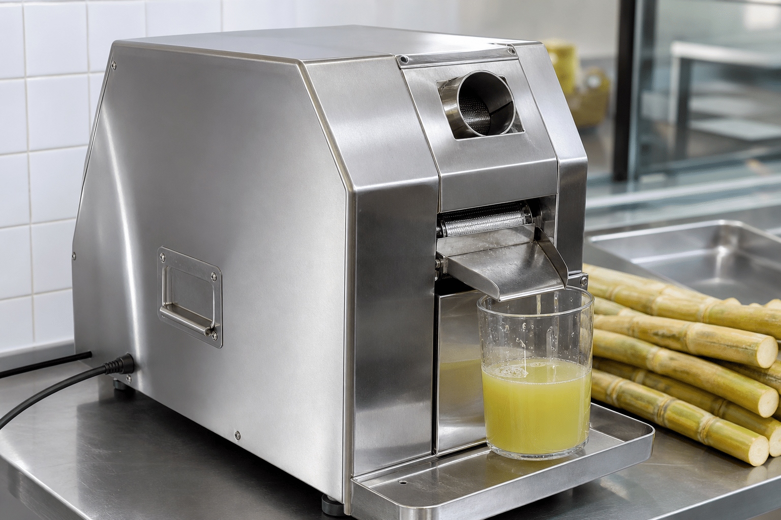 Commercial sugarcane juicer with safely routed power cable