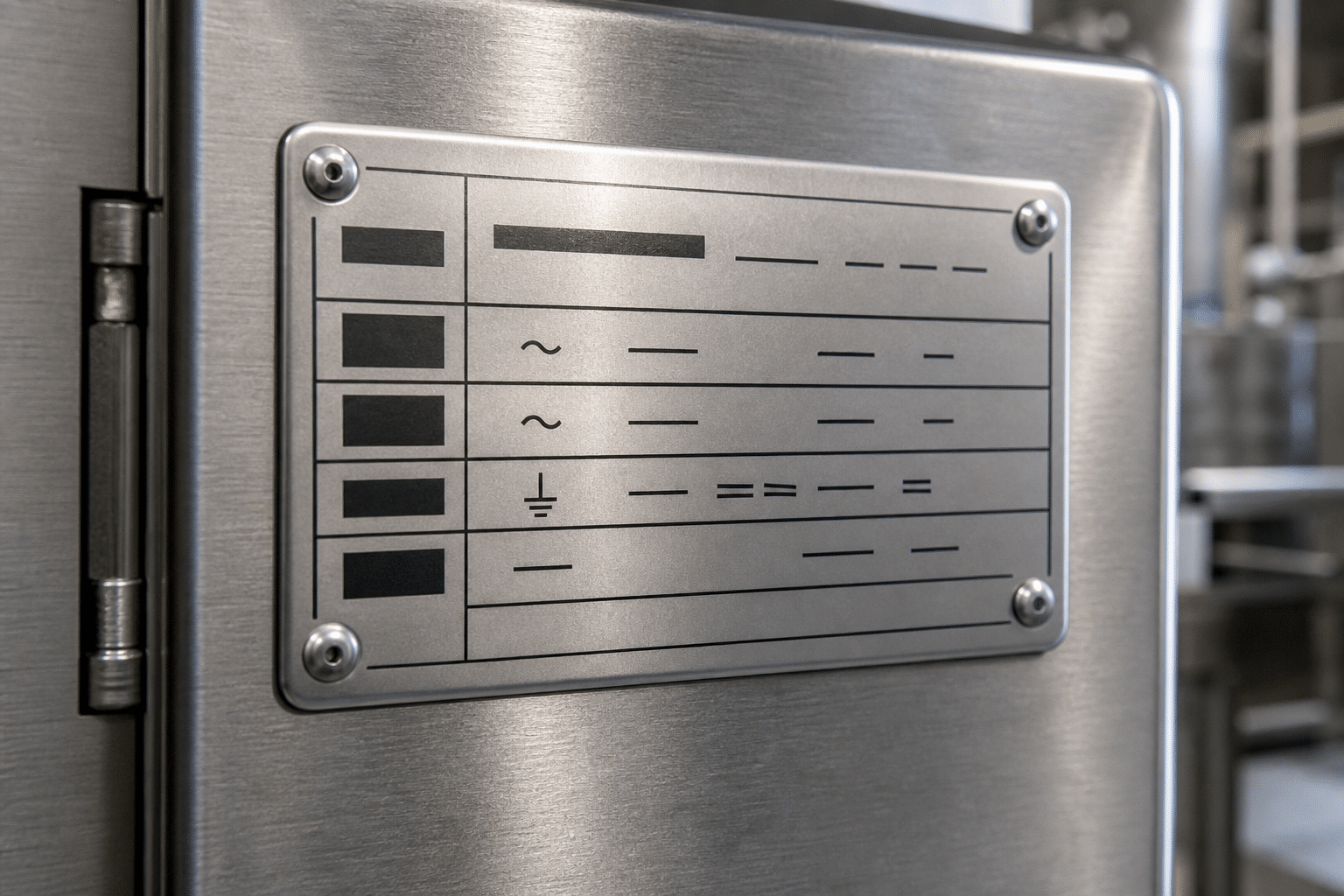 Generic electrical rating label on commercial food-processing equipment