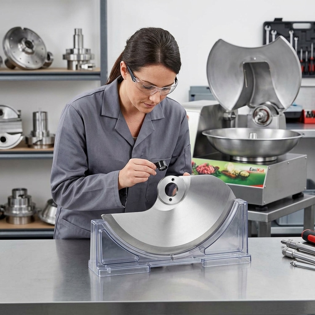 Bowl cutter blade secured for professional inspection