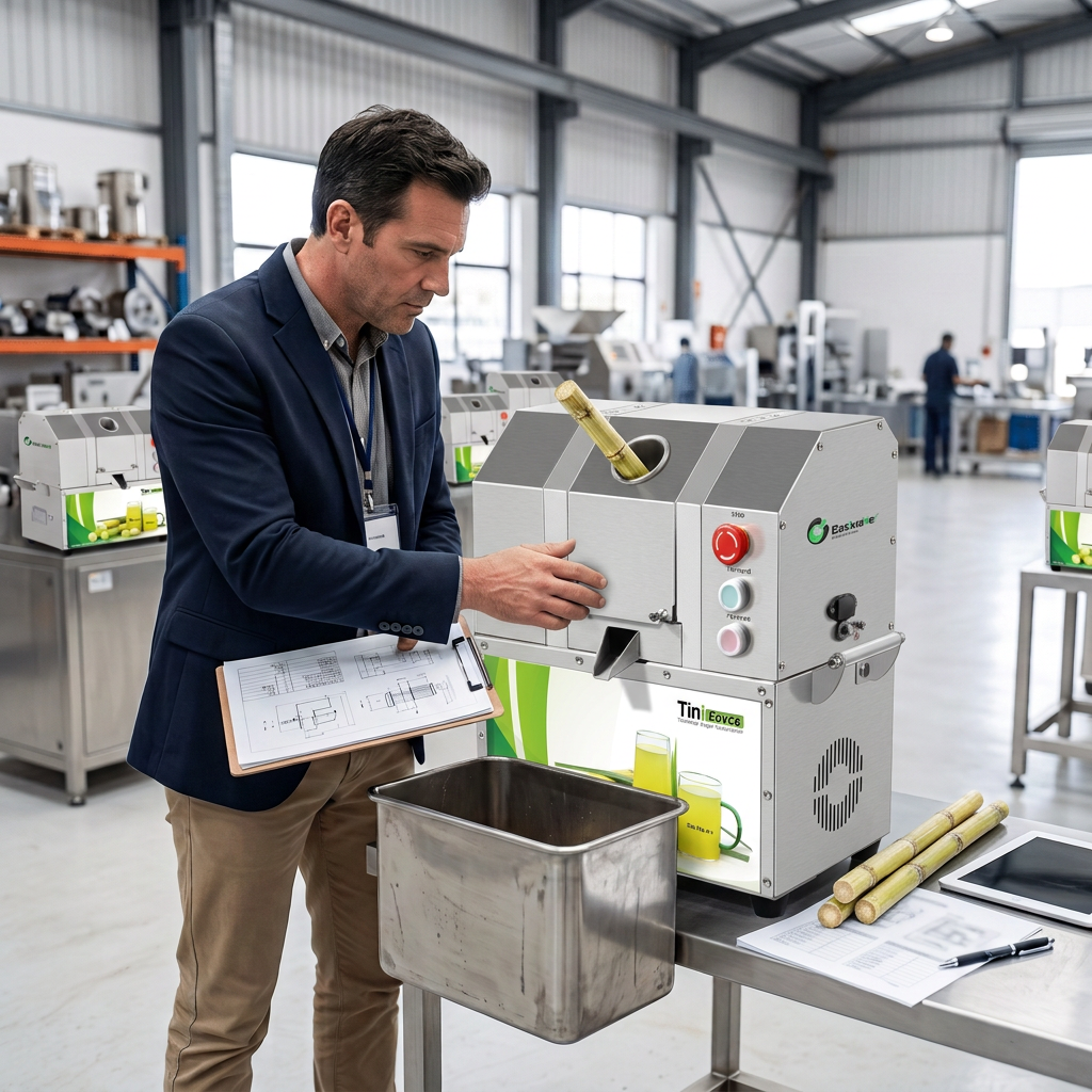 Commercial buyer assessing sugarcane juice equipment for a beverage business