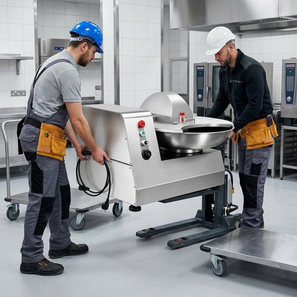 Commercial bowl cutter being safely positioned during installation
