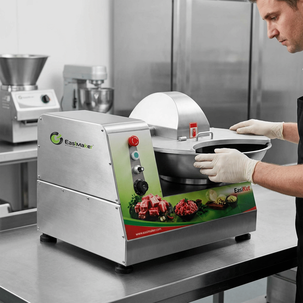 Operator checking an EasiKut BC25 commercial bowl cutter before food processing