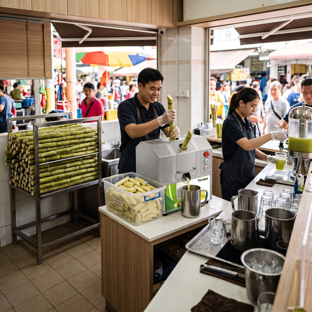 Separate storage of raw and prepared sugarcane in a commercial juice shop