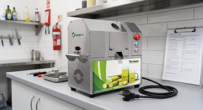 Commercial sugarcane juicer isolated for a safe troubleshooting inspection