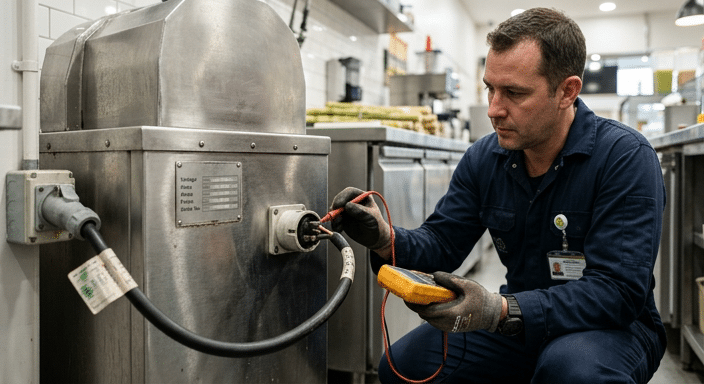 Checking a commercial sugarcane juicer power connection and rating information