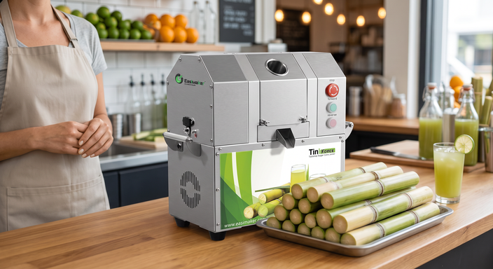 Properly prepared sugarcane beside a commercial juicer feed opening