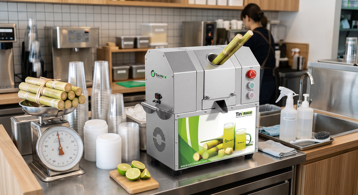 Ingredients, packaging, and commercial sugarcane juicer used for serving cost calculation