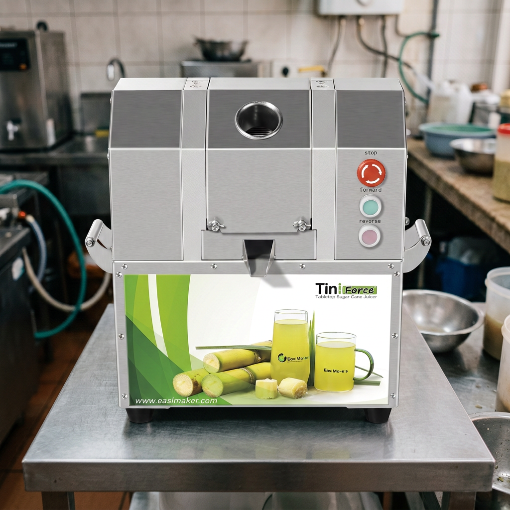 Sugarcane fibre residue in accessible areas of a commercial juicer