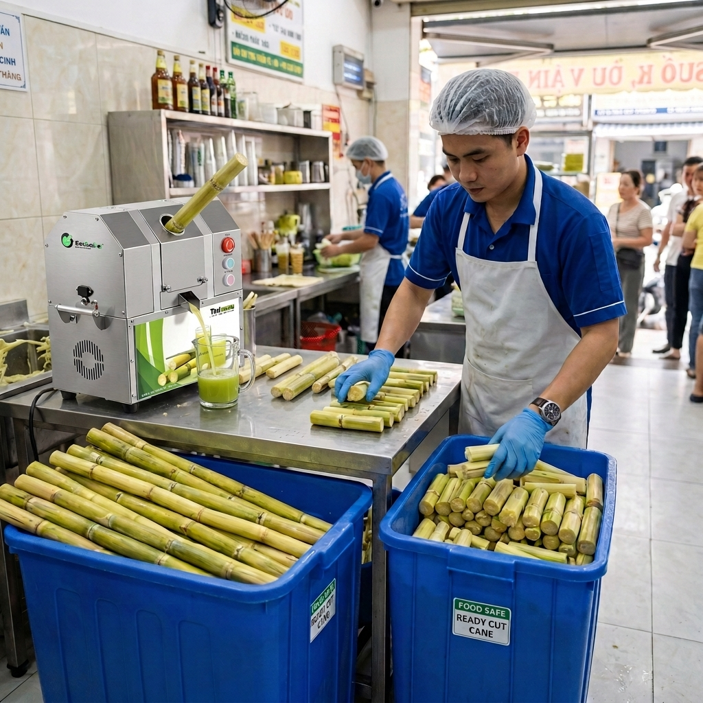 Washed and cut sugarcane separated for commercial juicing