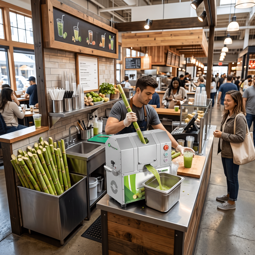 Sugarcane juice kiosk with a commercial service layout