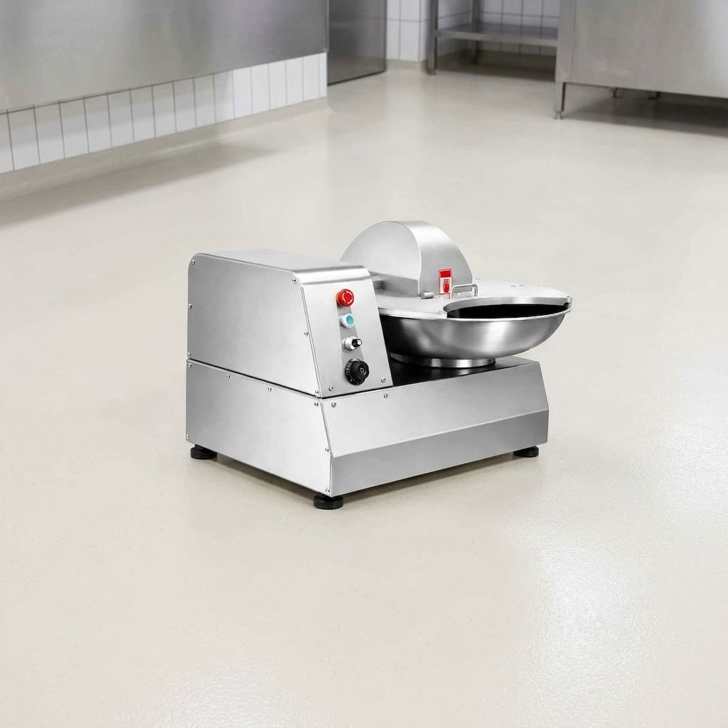 Key components of a commercial bowl cutter for meat processing
