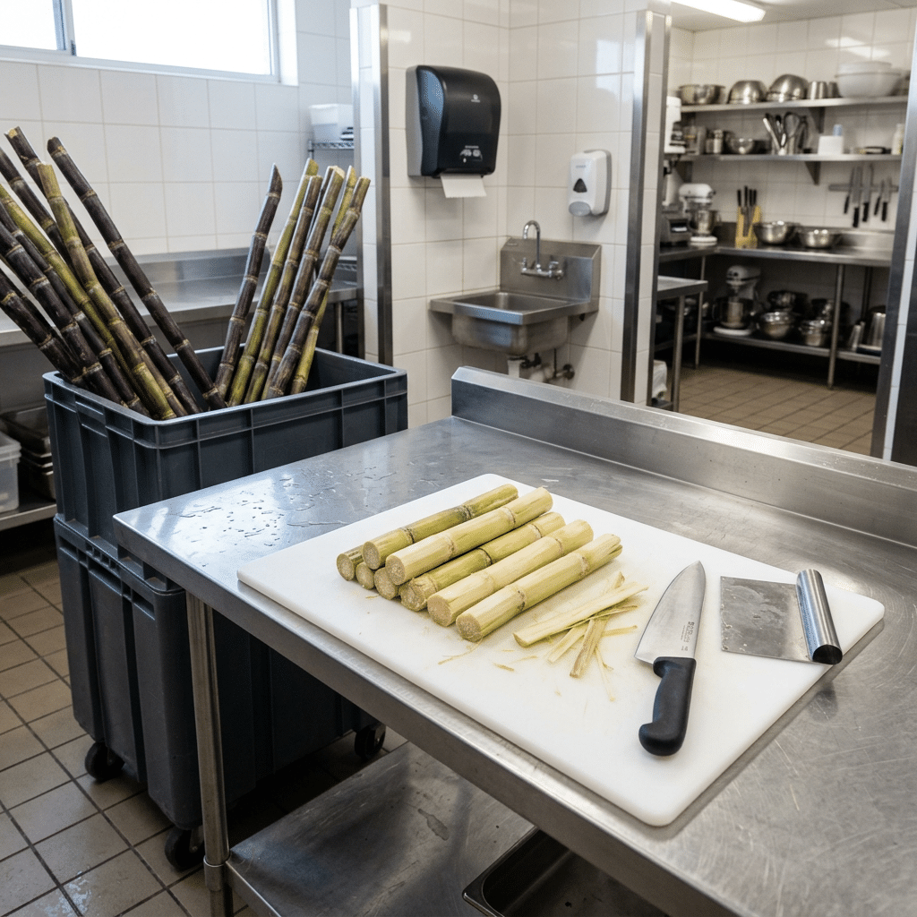 Dedicated sugarcane washing and preparation area separated from service items