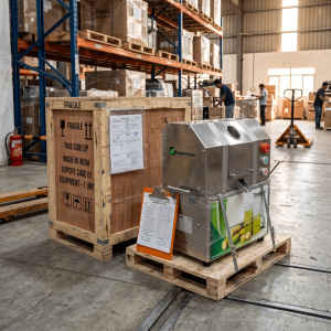 Commercial sugarcane juicer prepared for import shipment to the United States