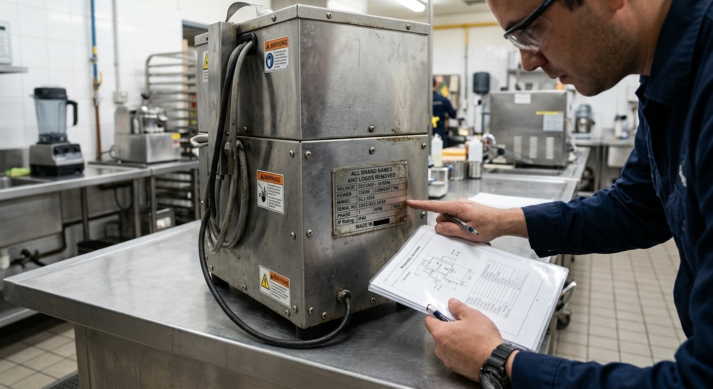 Reviewing electrical rating details for a commercial sugarcane juicer