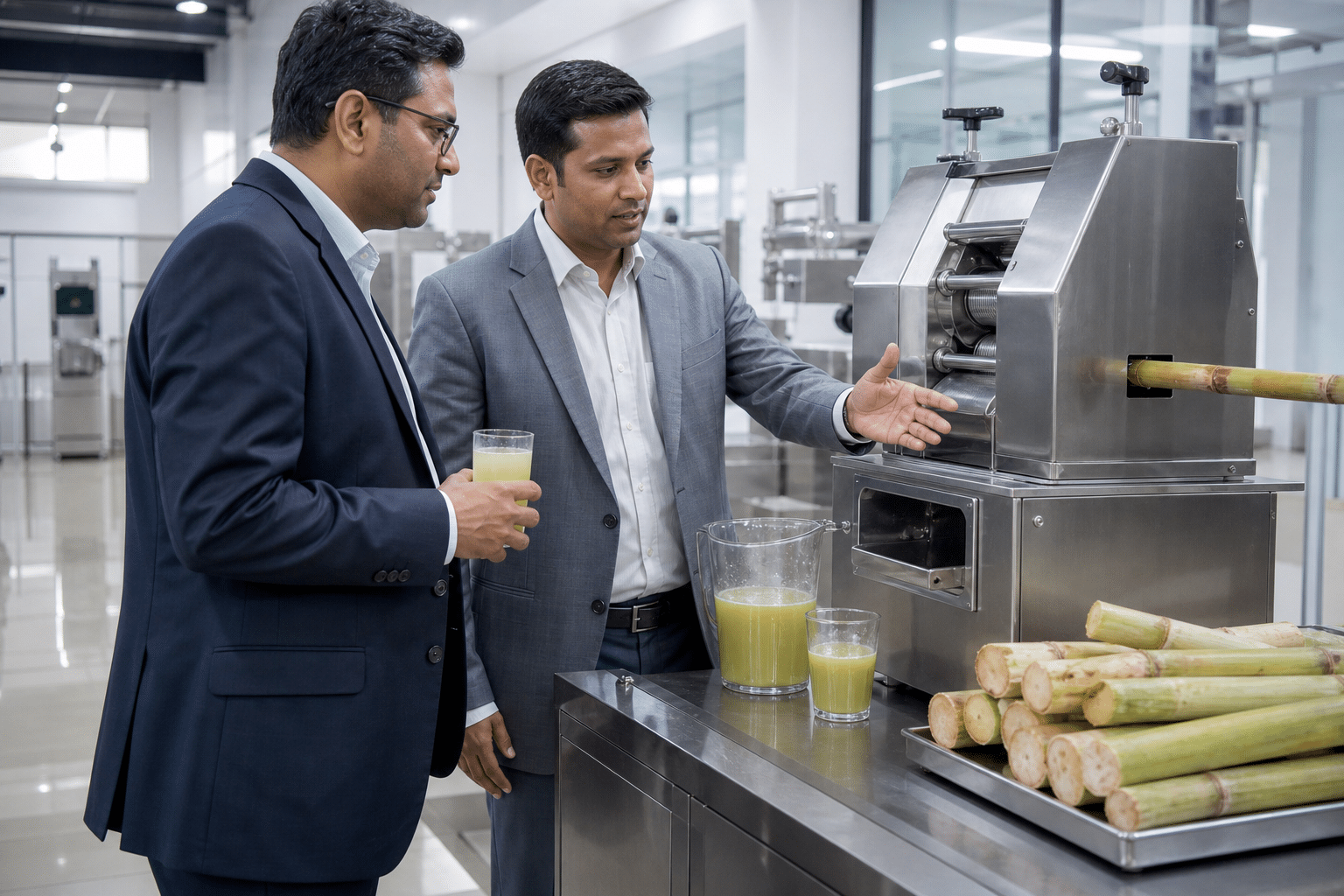 Distributor and manufacturer discussing an OEM sugarcane juicer programme