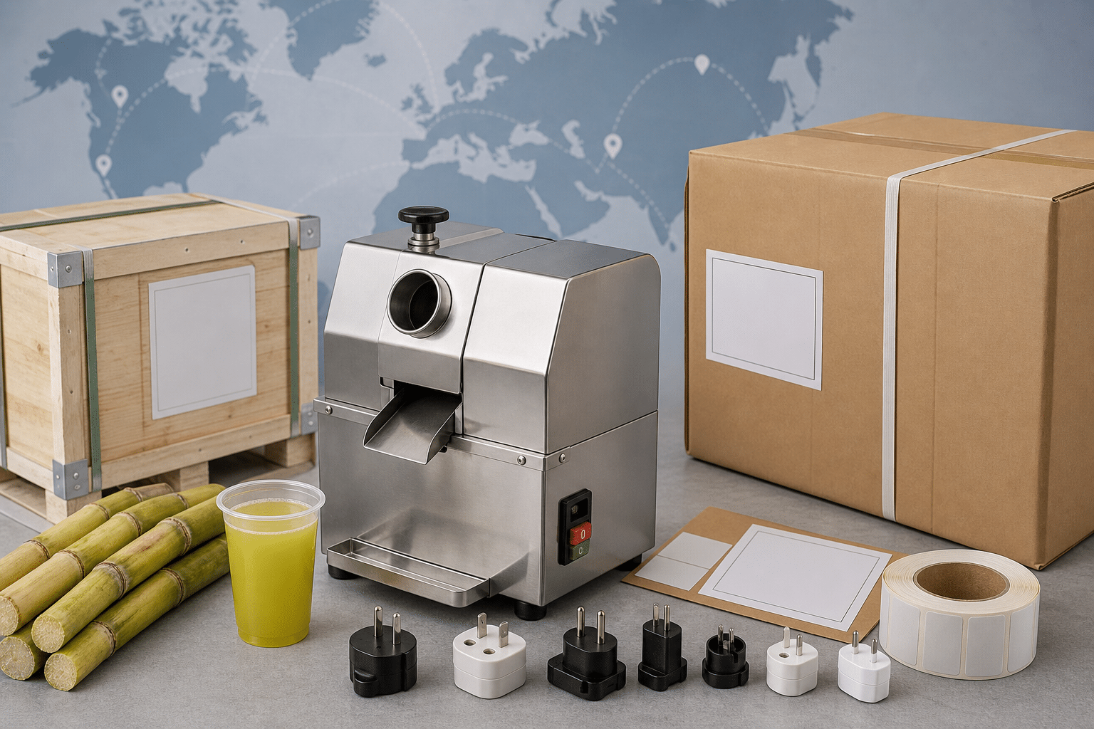 Commercial sugarcane juicer export planning for destination market requirements