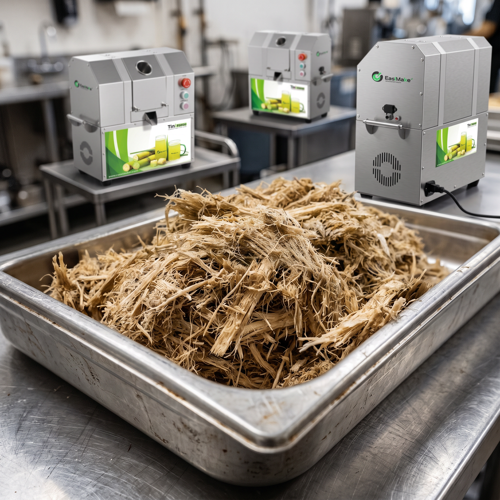 Close-up of freshly pressed sugarcane bagasse fibre