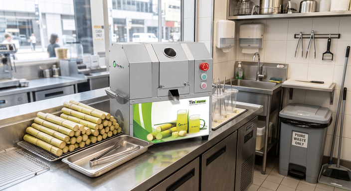 Commercial sugarcane juice bar equipment arranged for a new operator