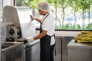 Commercial sugarcane juice machine prepared for a daily safety inspection