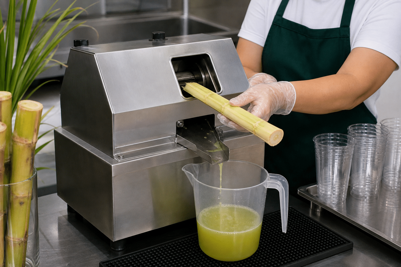 Safe feeding of prepared sugarcane into a commercial juice machine