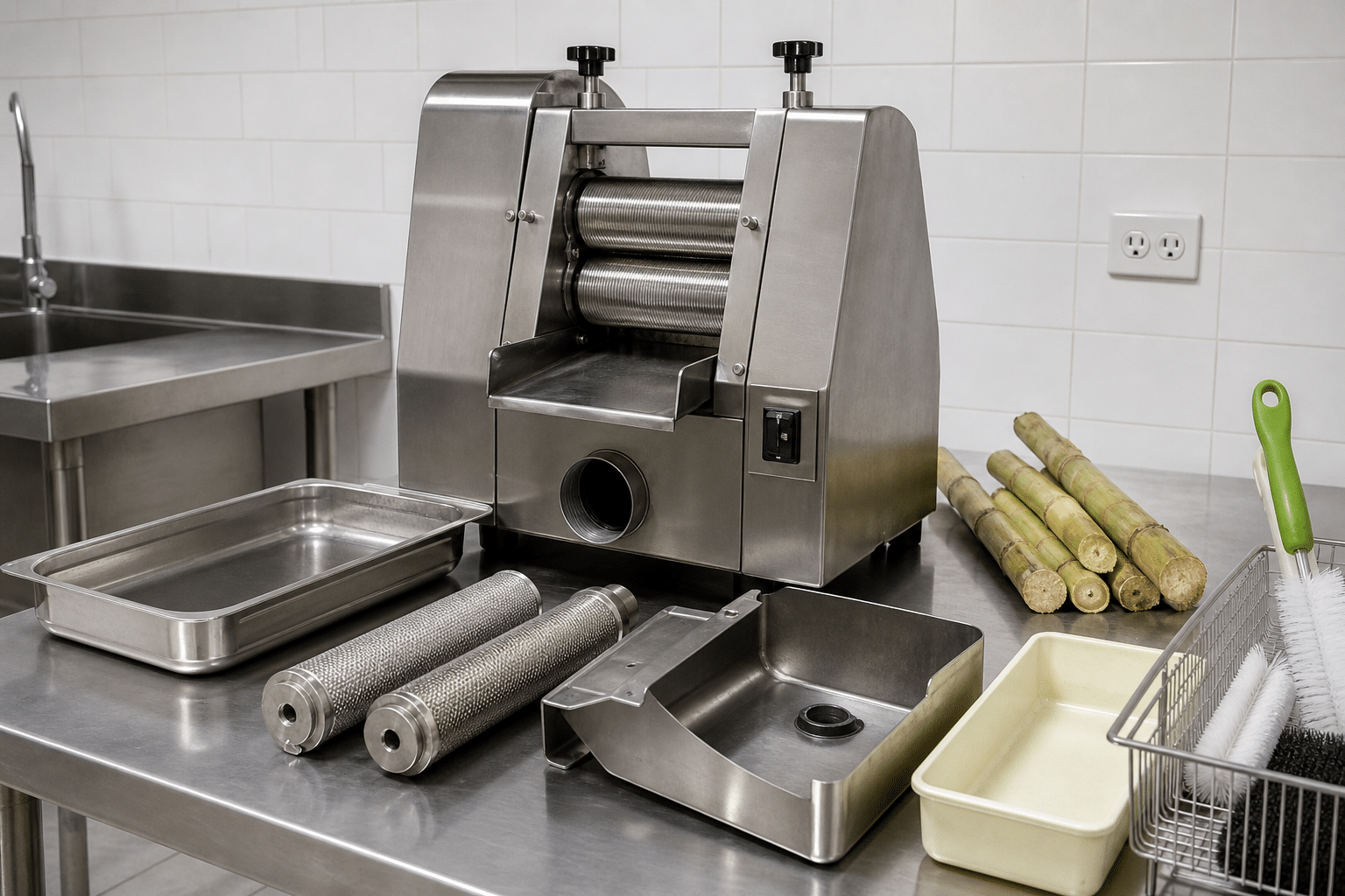 Commercial sugarcane juicer isolated from power before cleaning