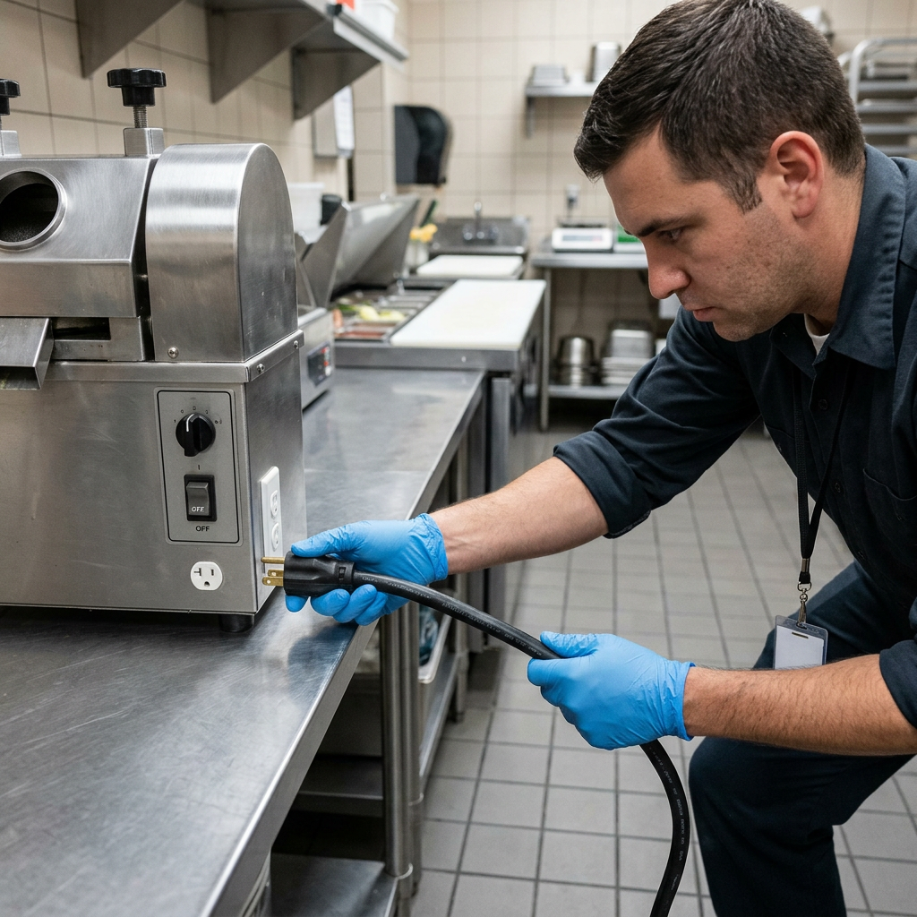 Checking the power connection for a commercial sugarcane juicer