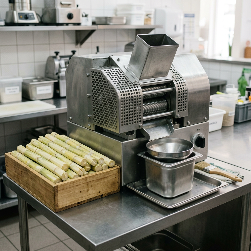Prepared sugarcane and clean roller area for consistent juicing