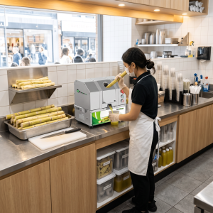 Commercial sugarcane machine counter layout in a small juice shop