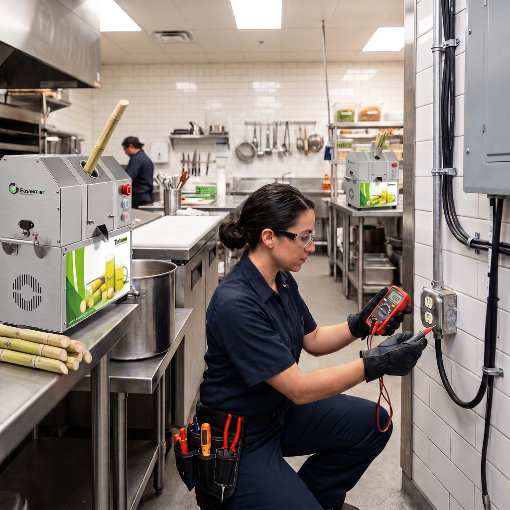 Grounded electrical outlet inspected for a commercial juice station