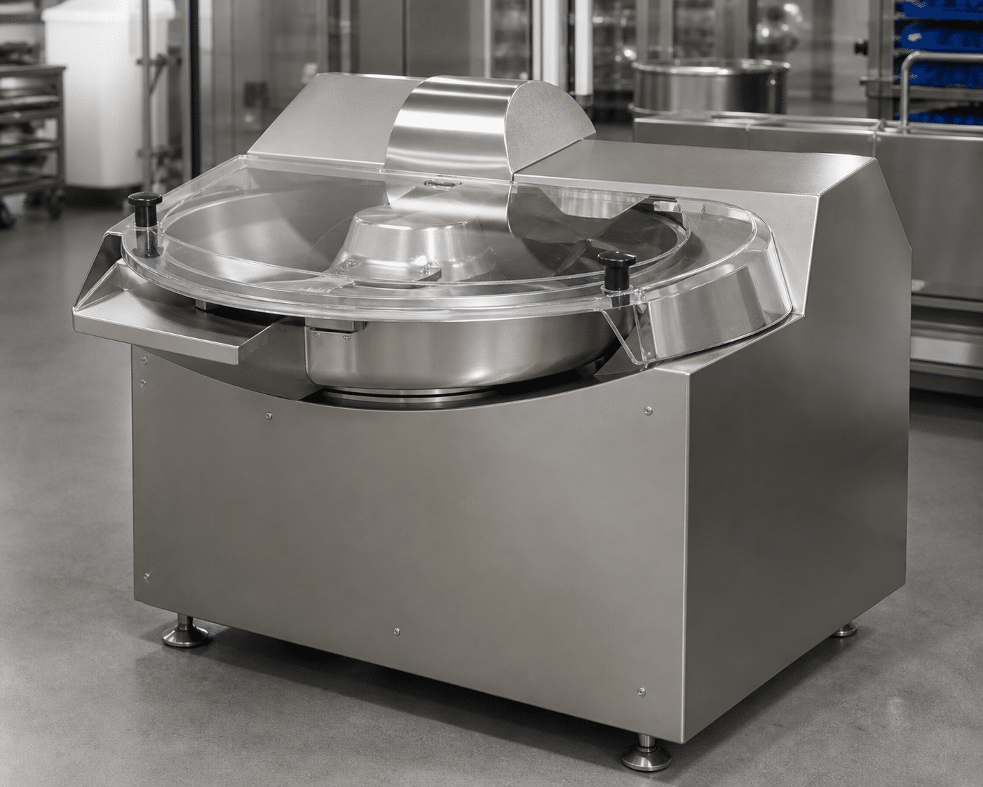 Commercial bowl cutter in a clean food production setting