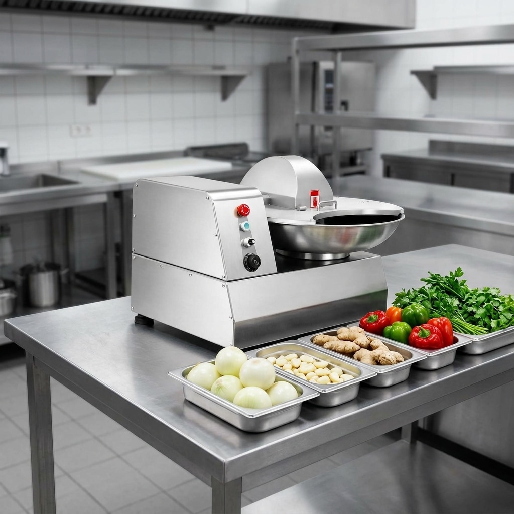 Vegetables, herbs, and aromatics prepared for bowl cutter processing