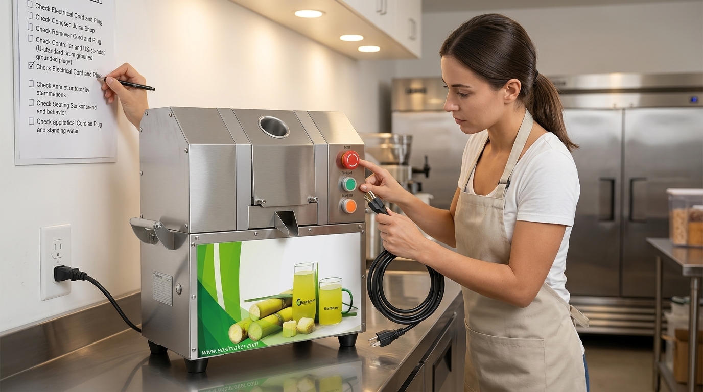 Operator performing a daily electrical safety check on a sugarcane juicer