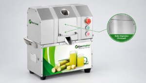 Commercial stainless steel sugarcane juicer illustrating roller-system inspection considerations