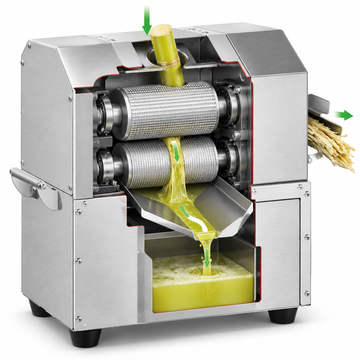Illustration of commercial sugarcane juice extractor roller design components