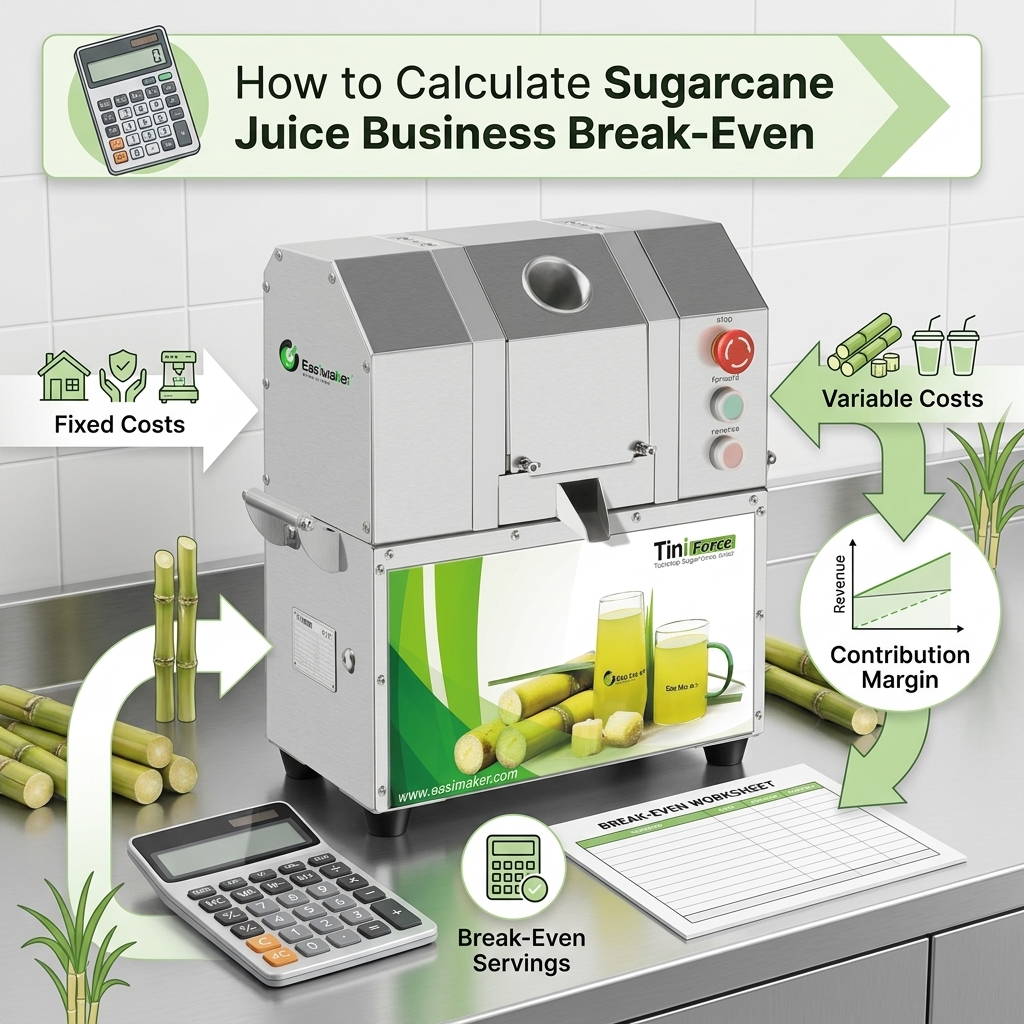 Infographic showing the formula for calculating sugarcane juice business break-even
