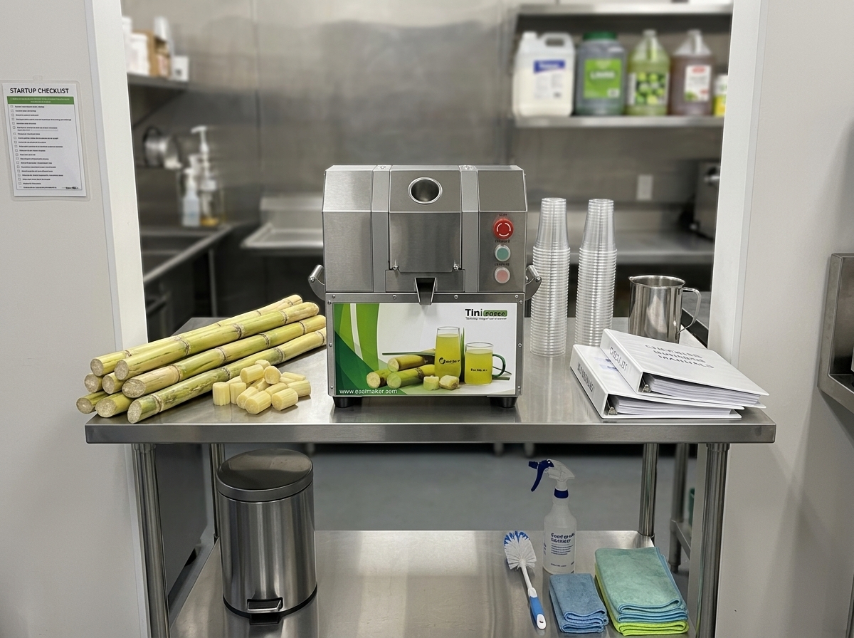 Commercial juice preparation area ready for business opening