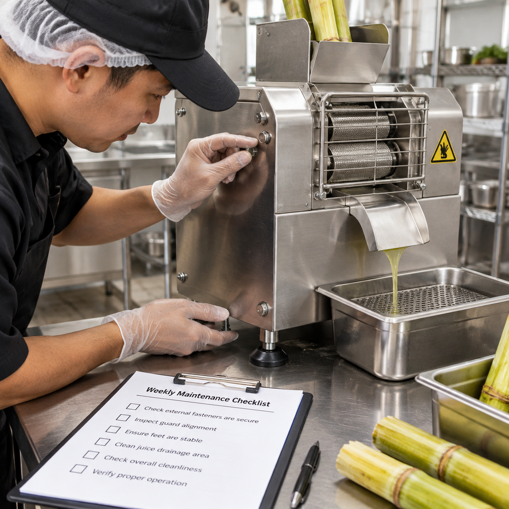 Weekly preventive maintenance inspection of a commercial sugarcane juicer