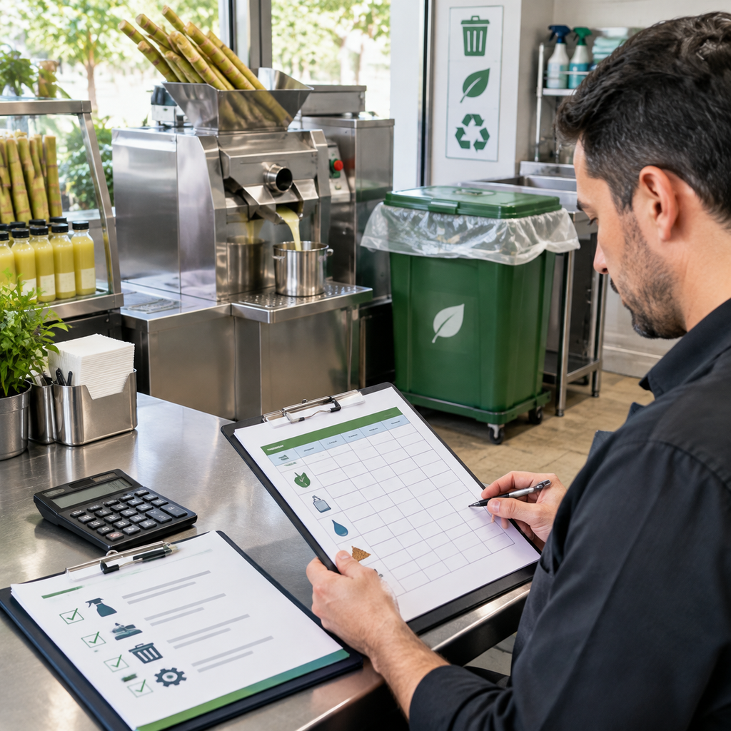 Manager tracking bagasse disposal and cleanup costs in a juice operation