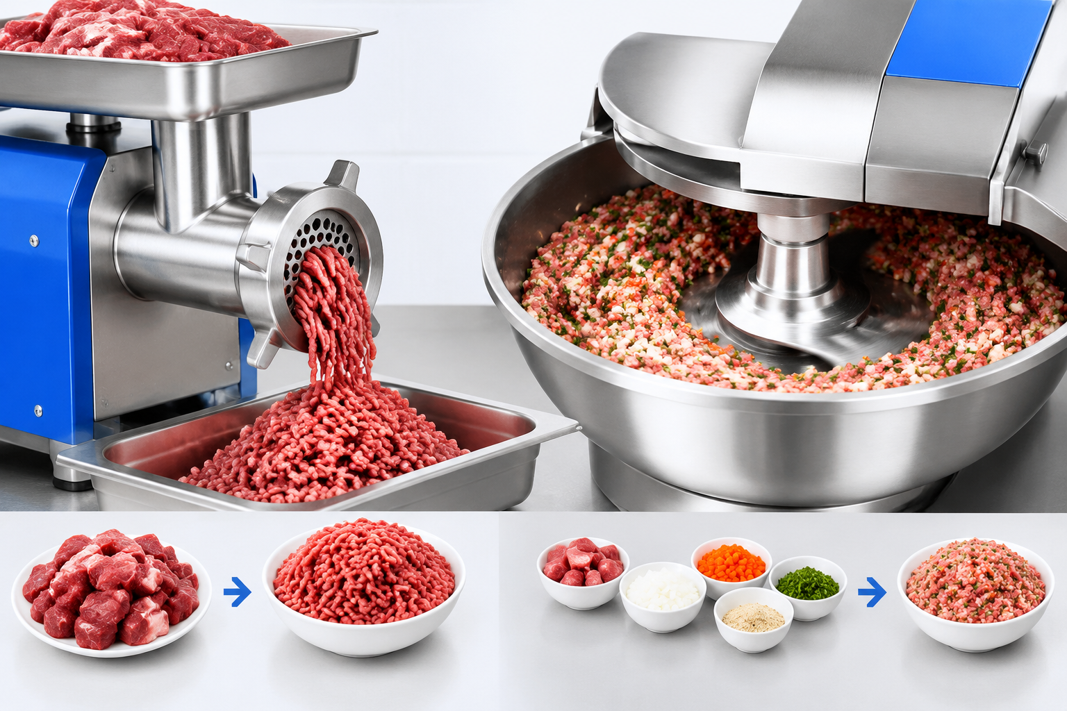 How a Bowl Cutter and Meat Grinder Process Ingredients